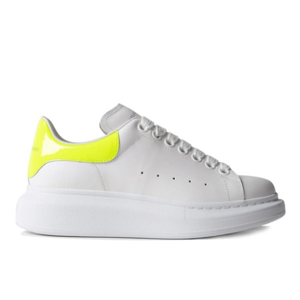 Alexander McQueen White Leather Sneakers with Neon Yellow Heel Tab